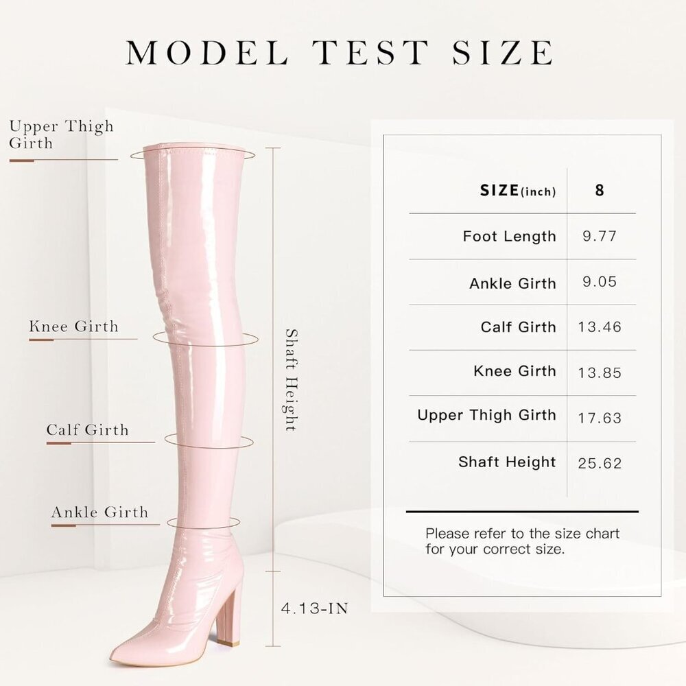 Women Pink Patent Leather PU Over The Knee High Pointed Toe Long Tall Boots - Picture 3 of 5